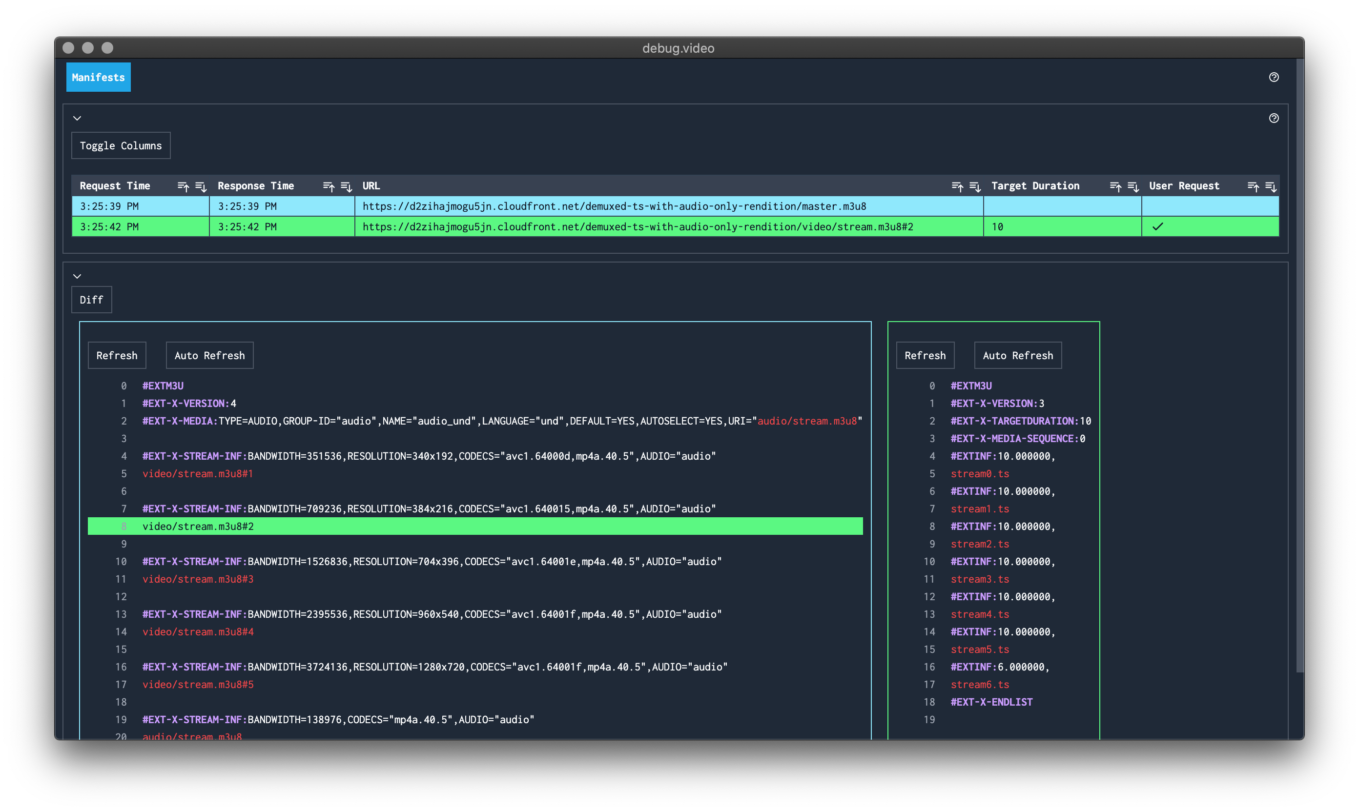 image of HLS main manifest view